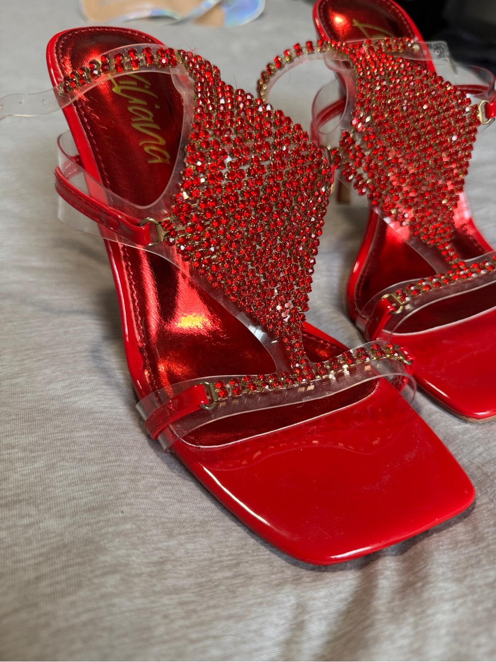 Liliana Red and Gold Rhinestone Strappy Heels